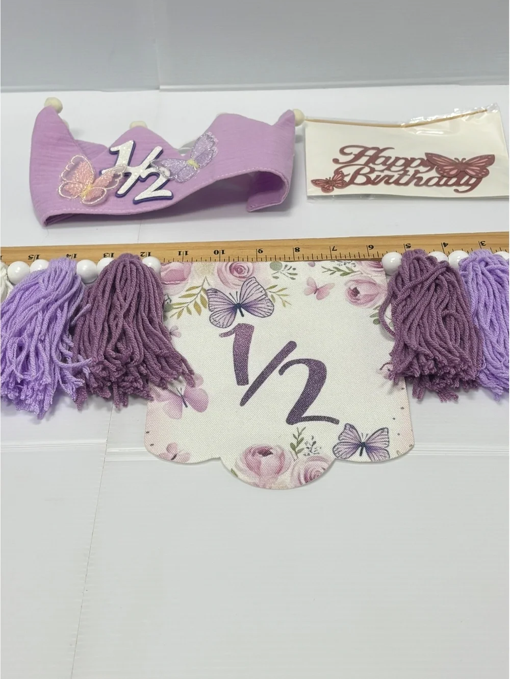 Half Birthday Party Decoration Set with Purple Crown, Tassel Garland For Baby